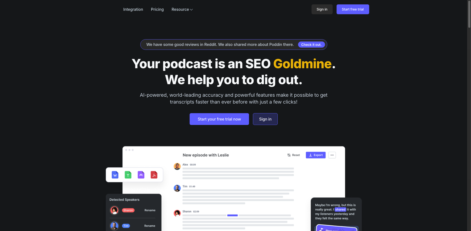 Poddin.io homepage