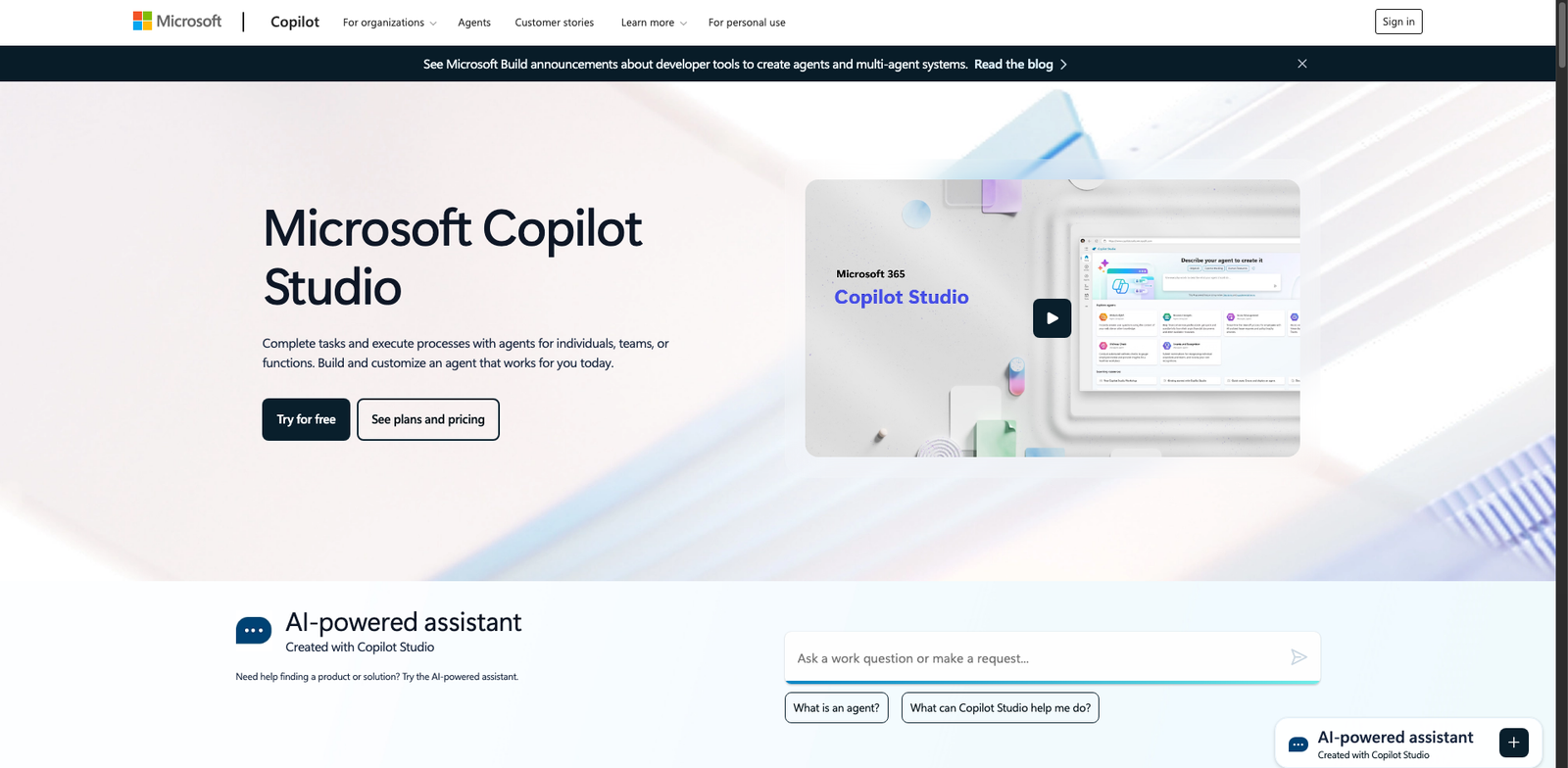 Microsoft Copilot Studio (PVA) homepage