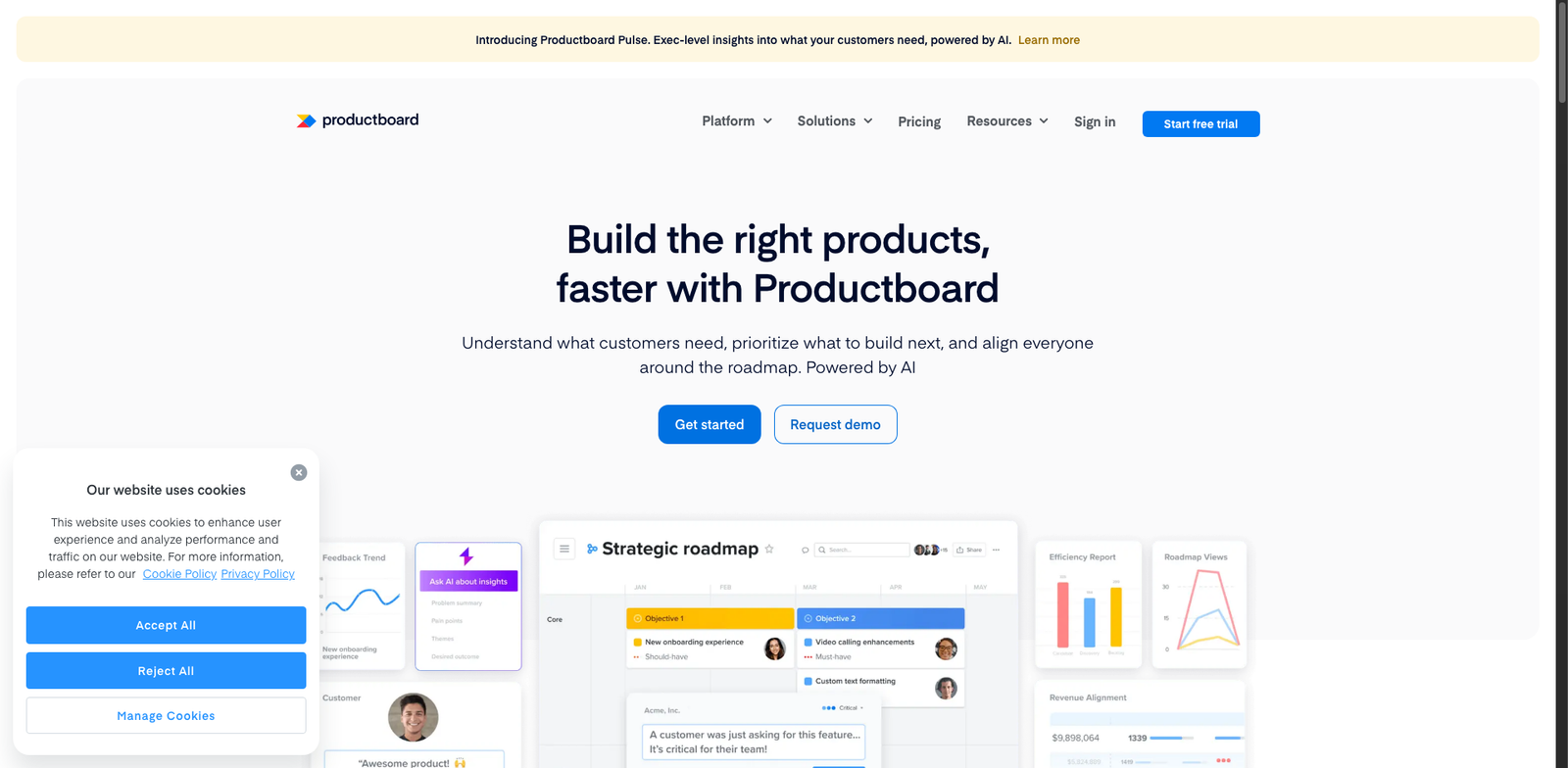 Productboard Insights homepage