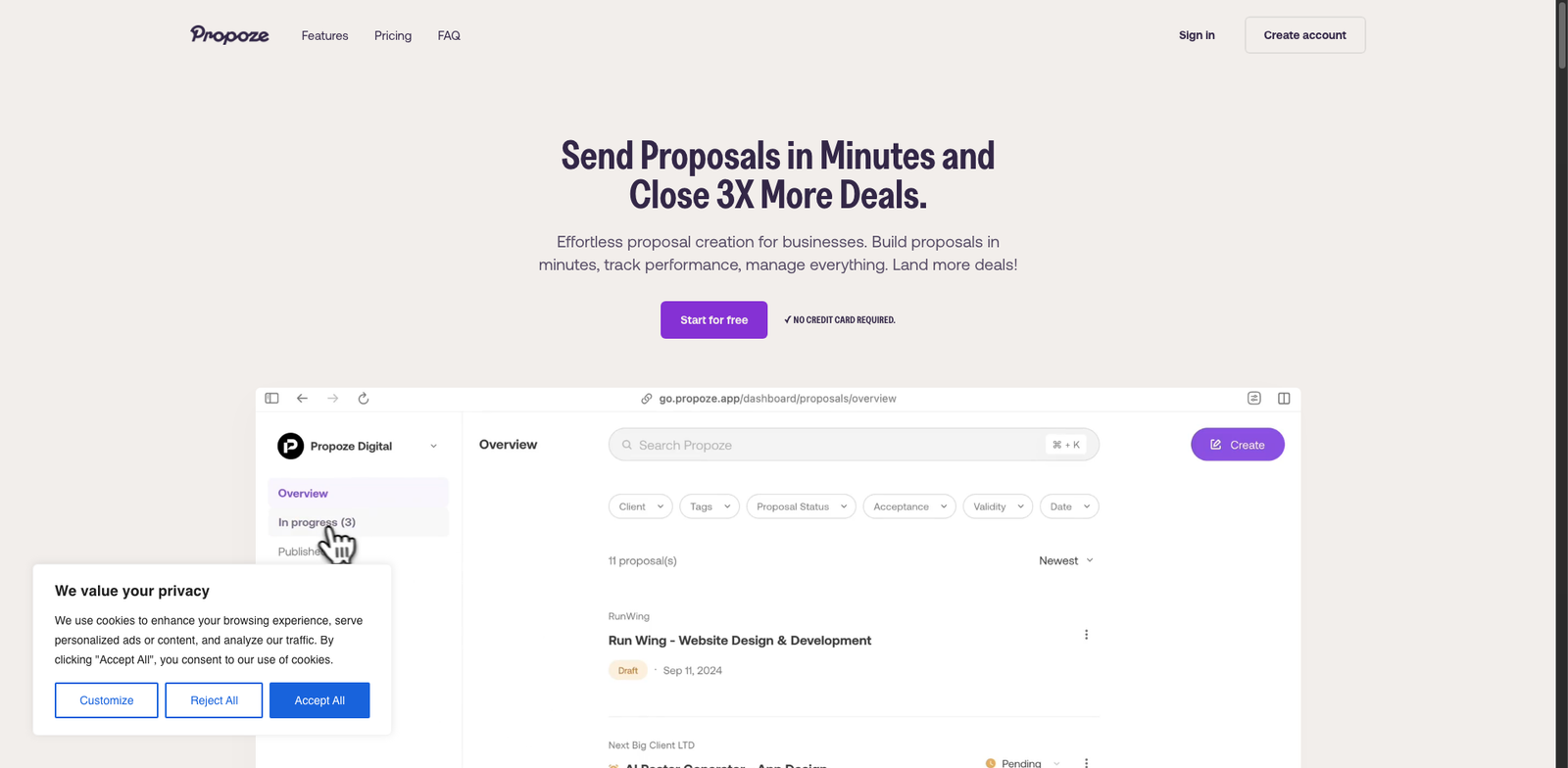 Propoze homepage