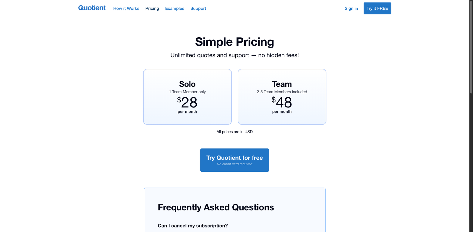 Quotient.app Smart Quote pricing