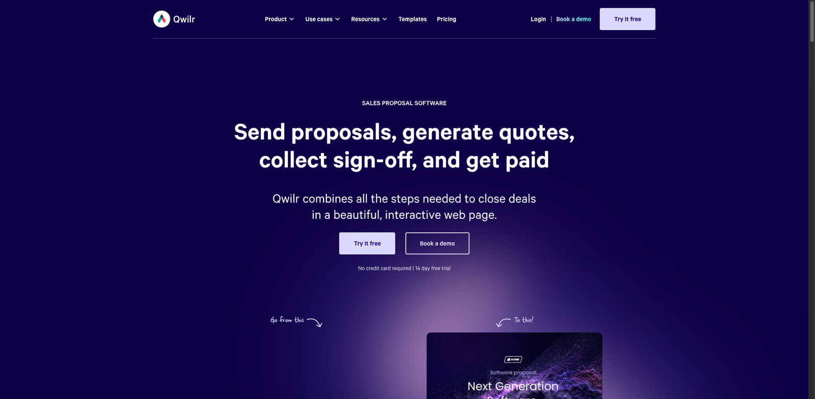 Qwilr AI Proposal homepage