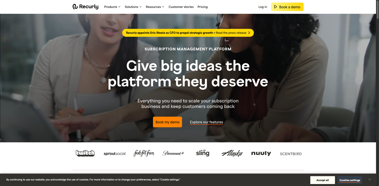 Recurly homepage