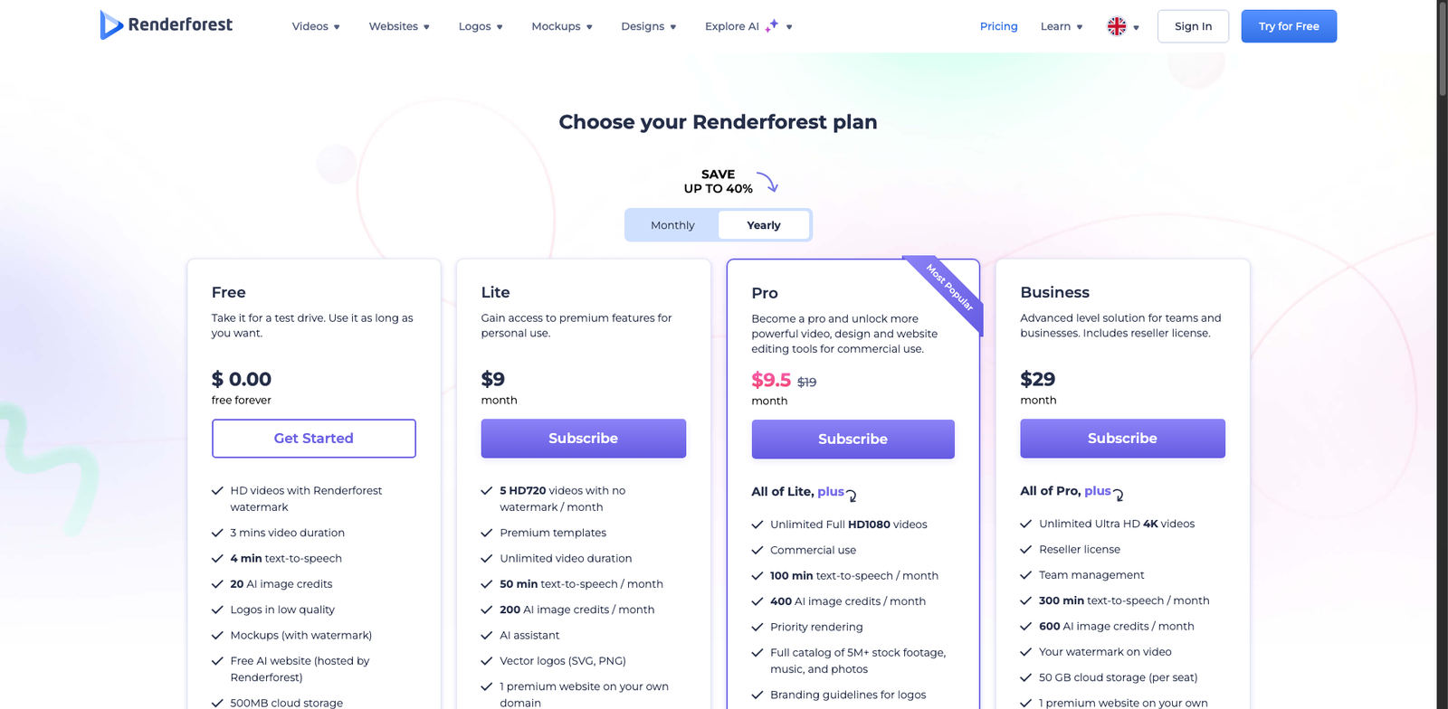 Renderforest Logo pricing