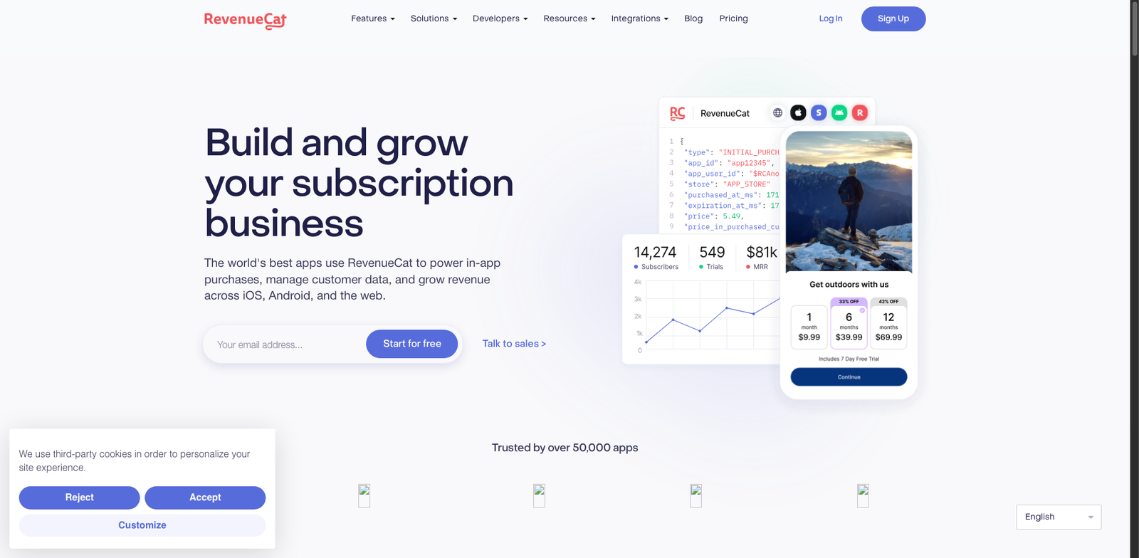 RevenueCat homepage