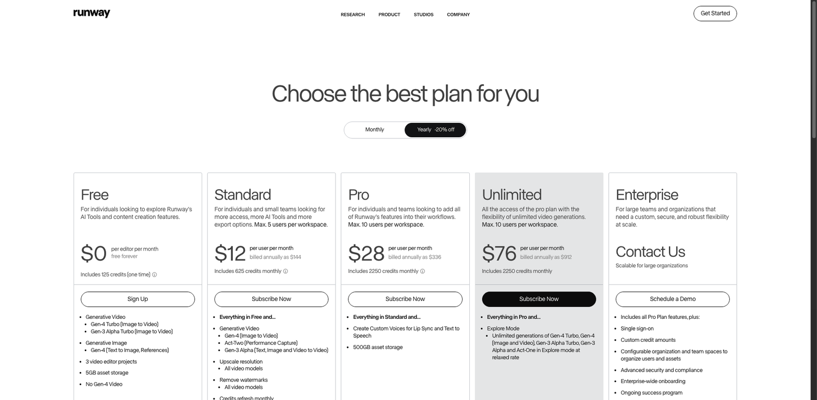 Runway Gen‑2 pricing