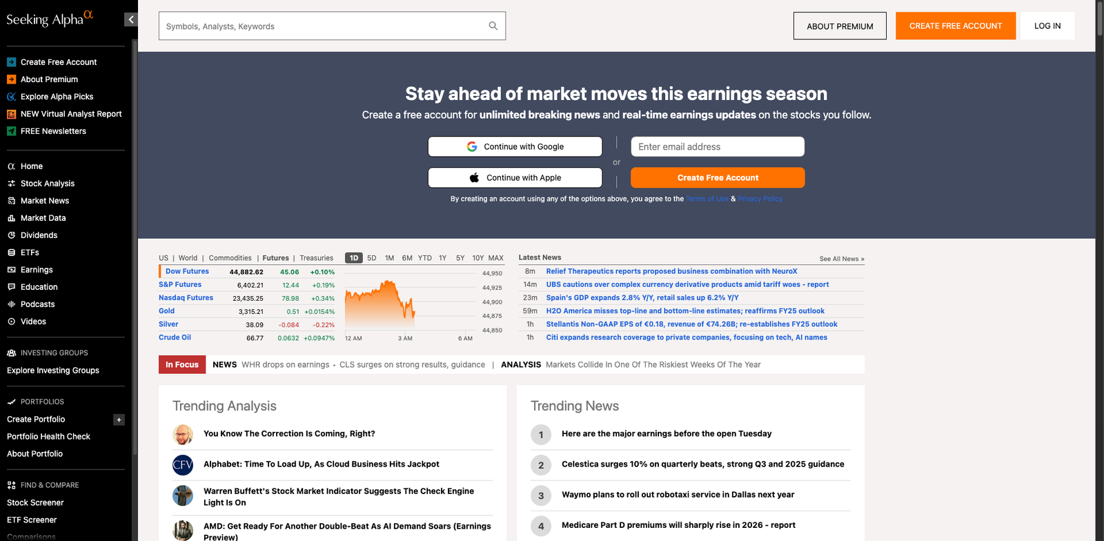 Seeking Alpha Alpha T homepage