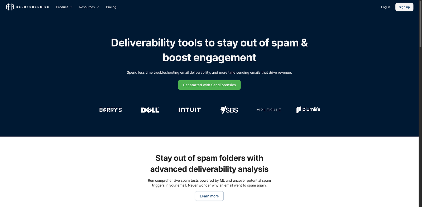 SendForensics homepage