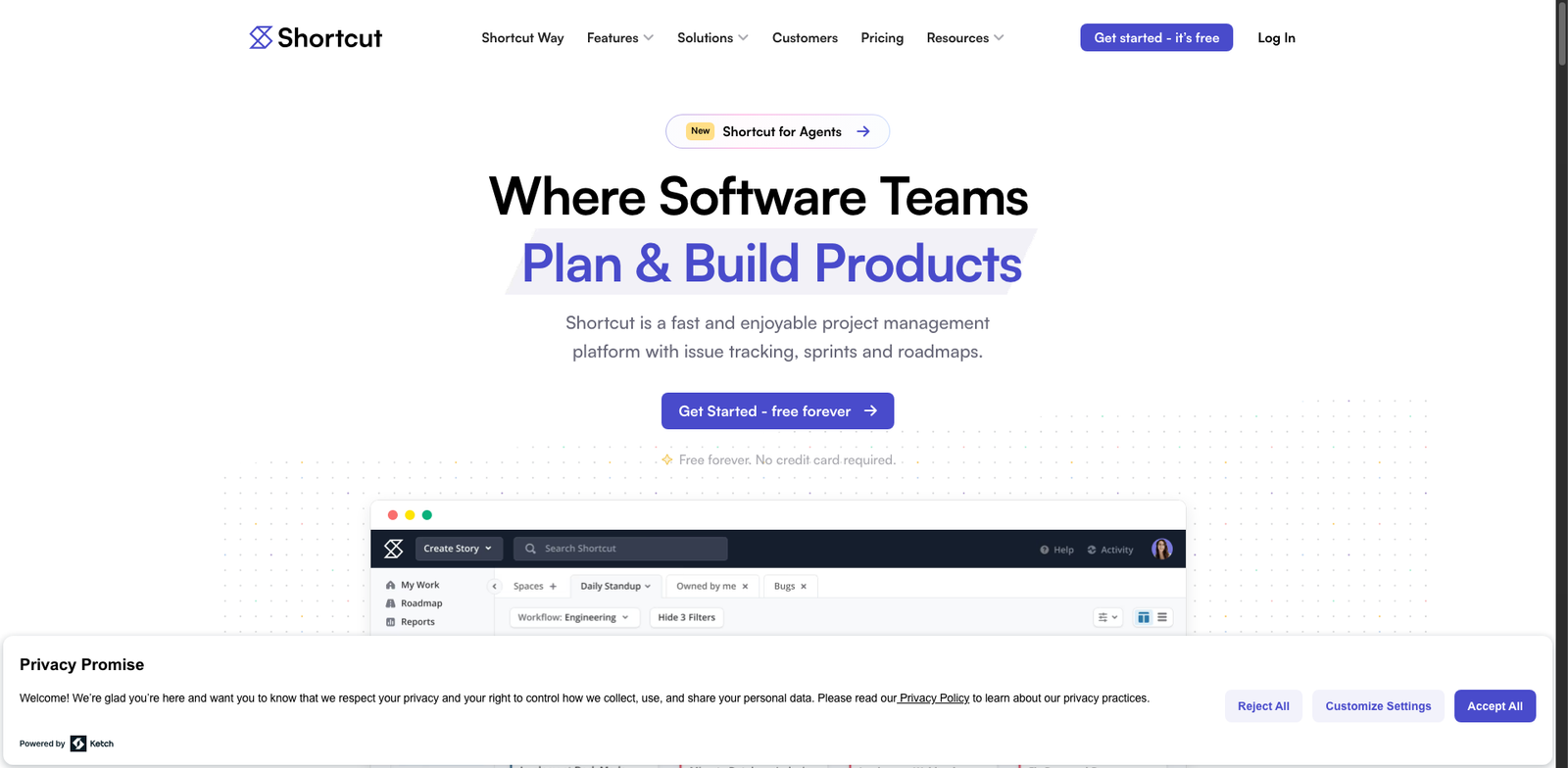 Shortcut AI Planner homepage