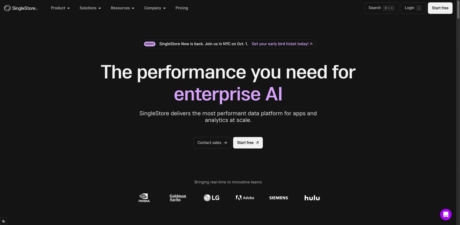 SingleStoreDB Vector homepage