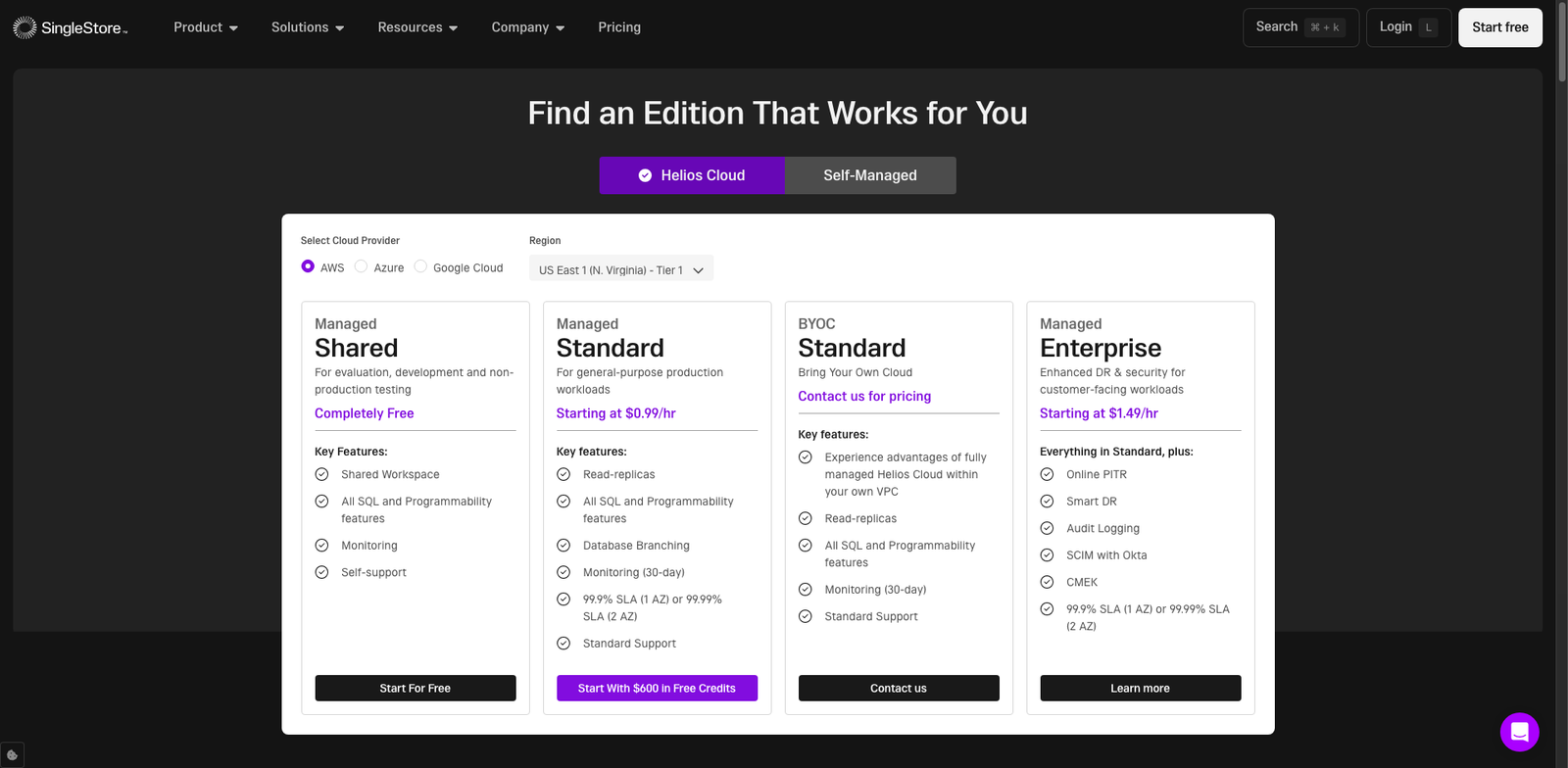SingleStoreDB Vector pricing