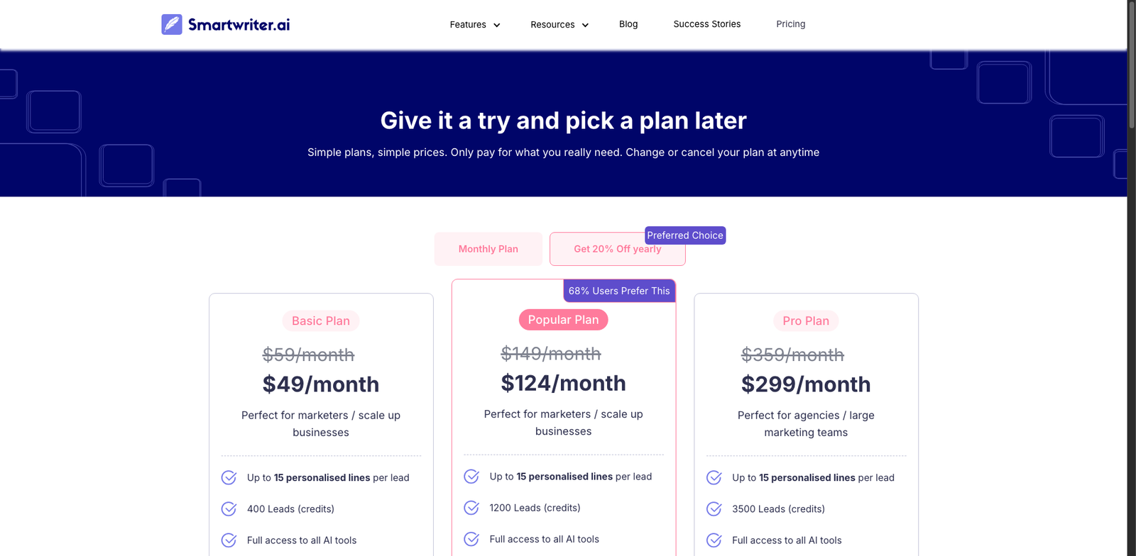 Smartwriter Hot-Lead Rank pricing