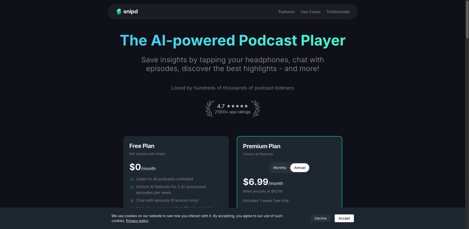 Snipd AI Chapters pricing