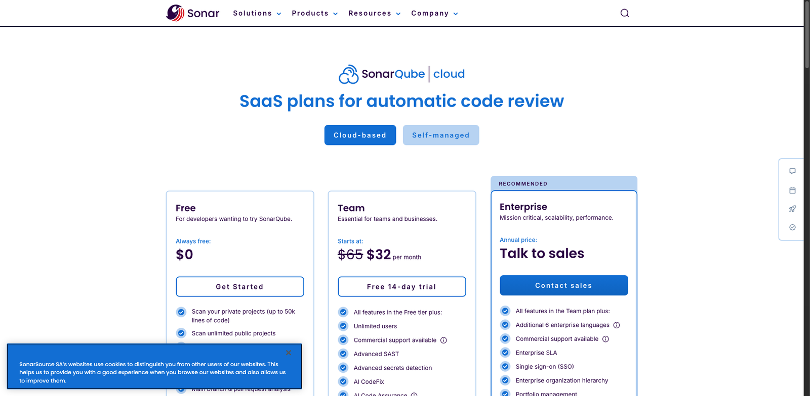 SonarCloud pricing
