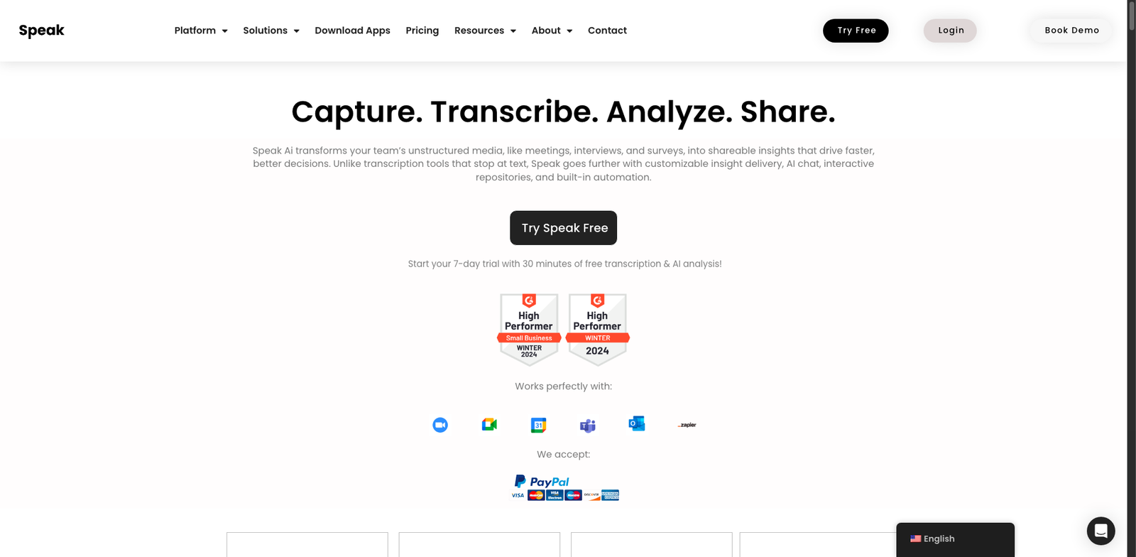 Speak AI homepage