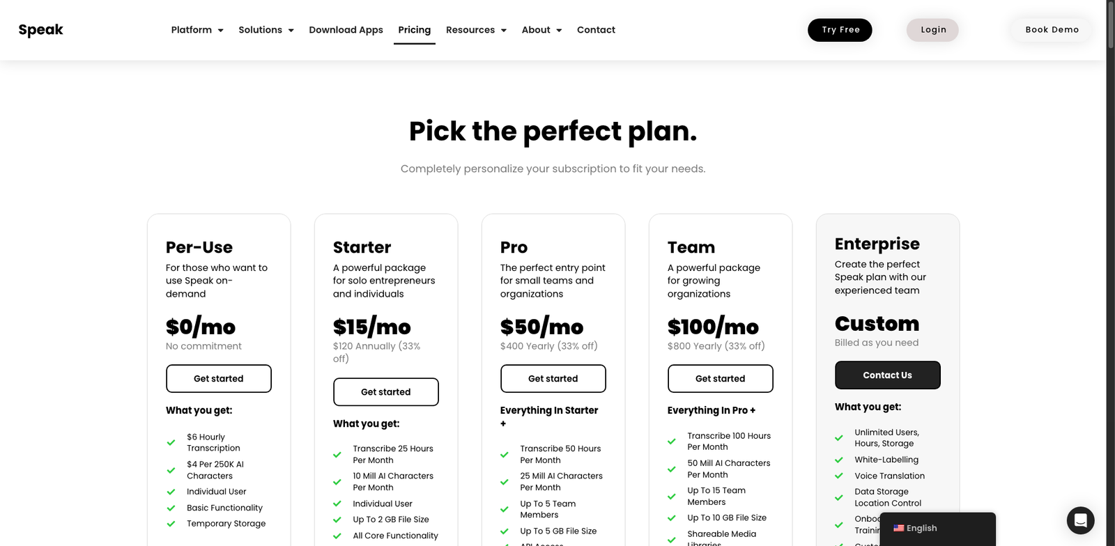 Speak AI pricing