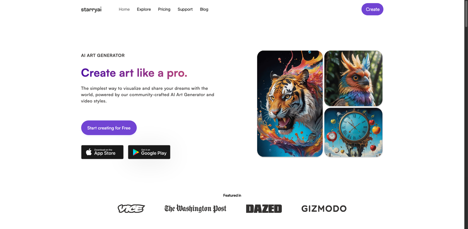 StarryAI homepage