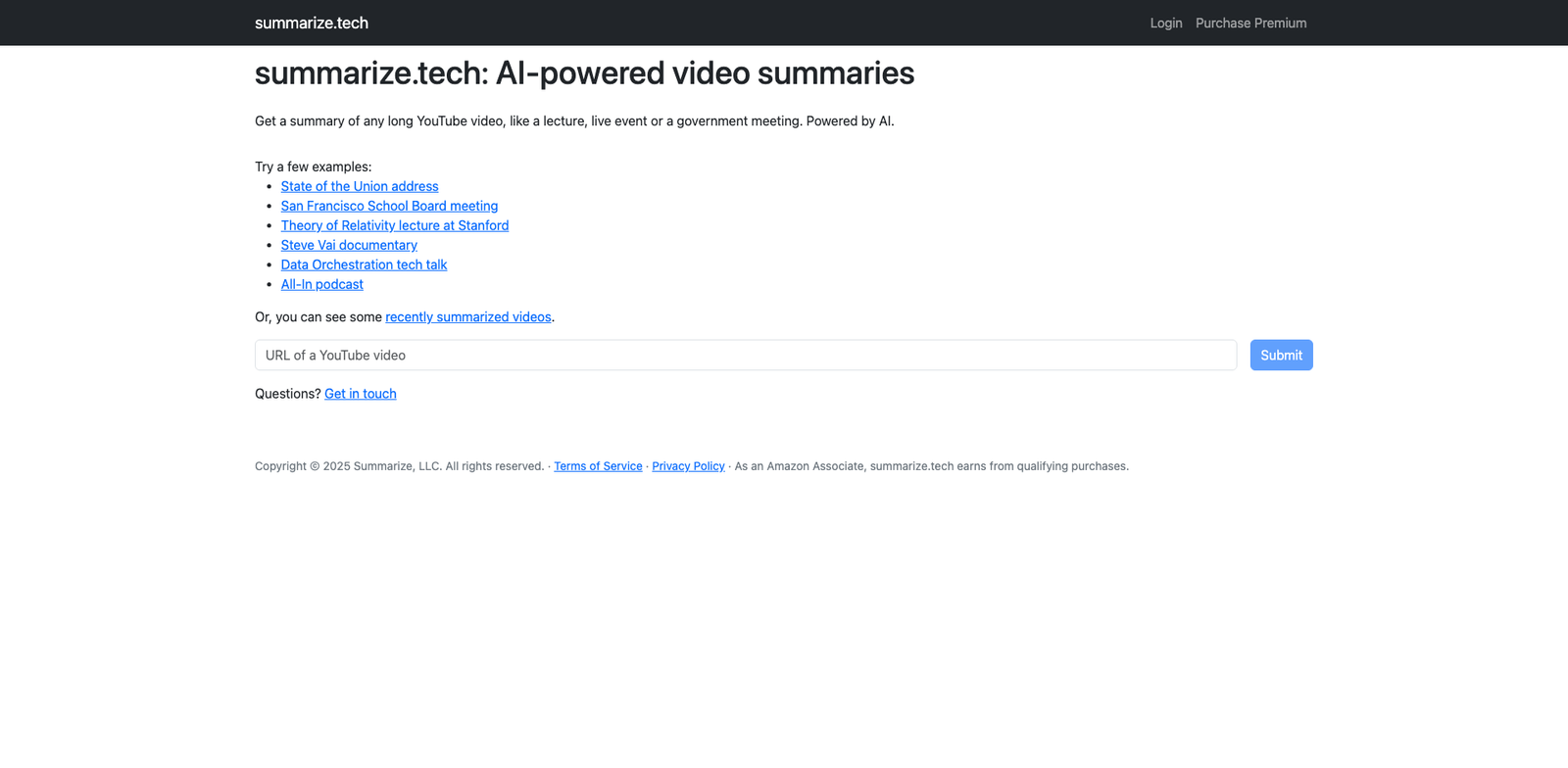 Summarize.tech homepage