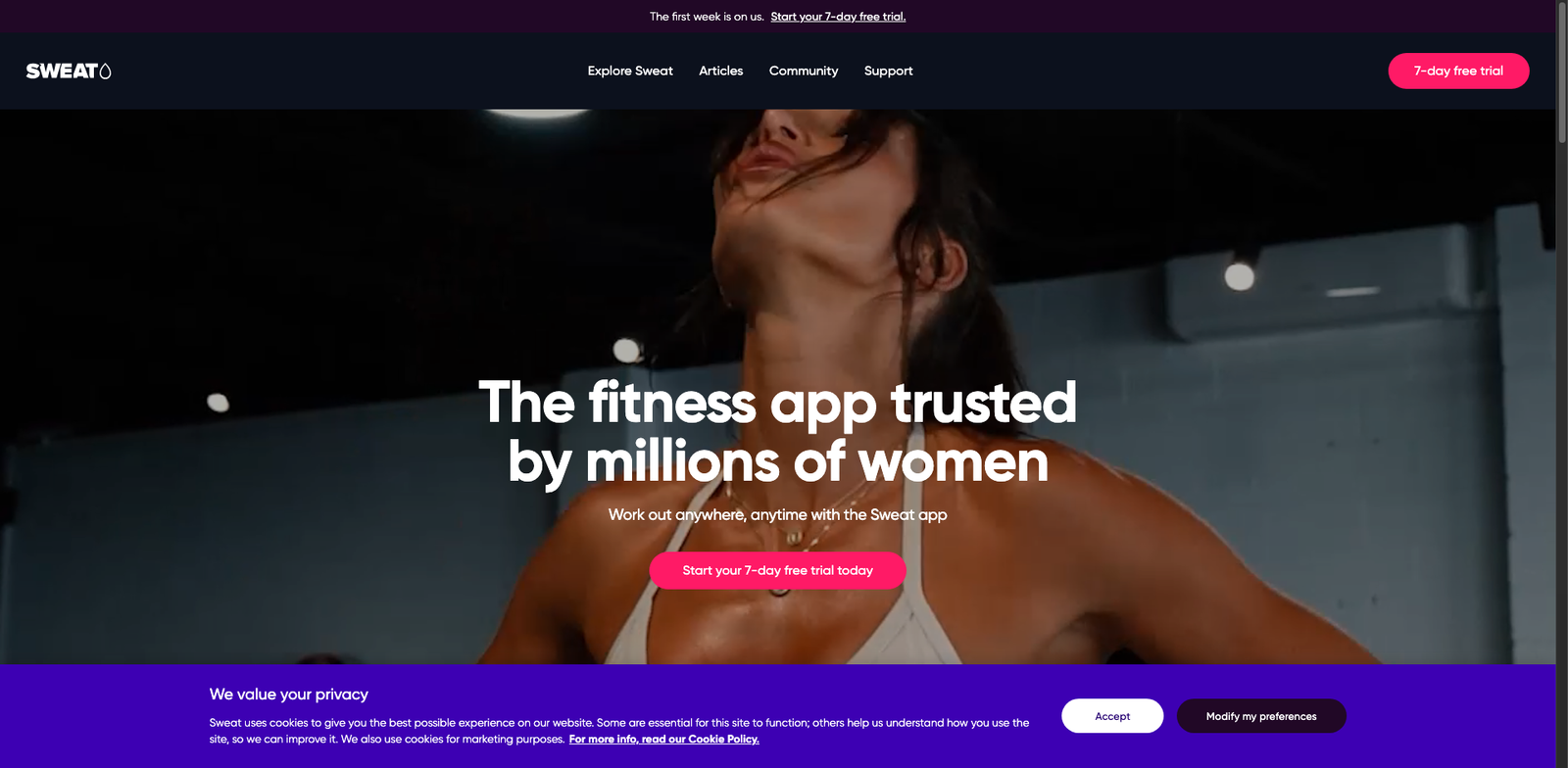 Sweat App AI homepage