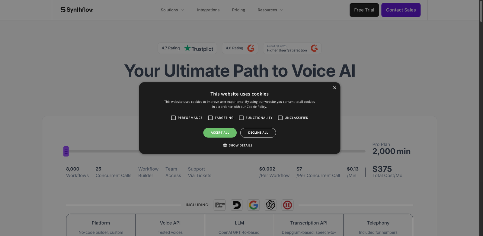 Synthflow AI Phone pricing