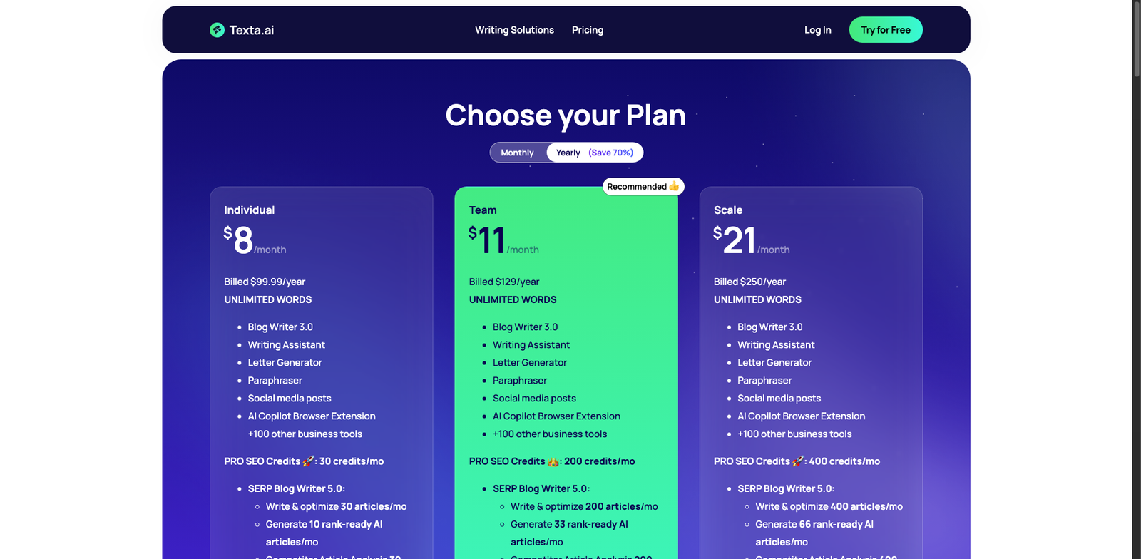 Texta.ai Emails pricing