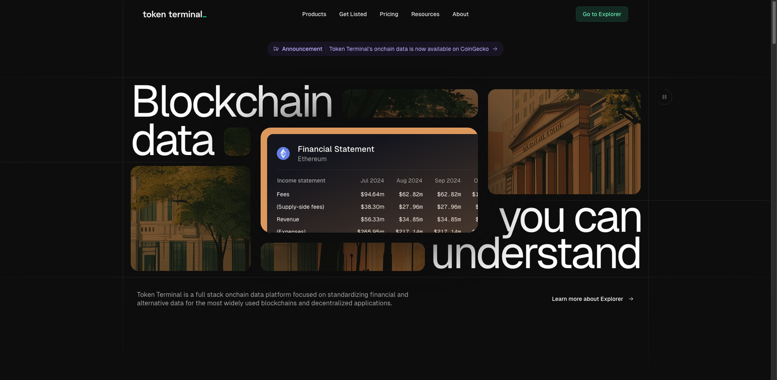 Token Terminal homepage