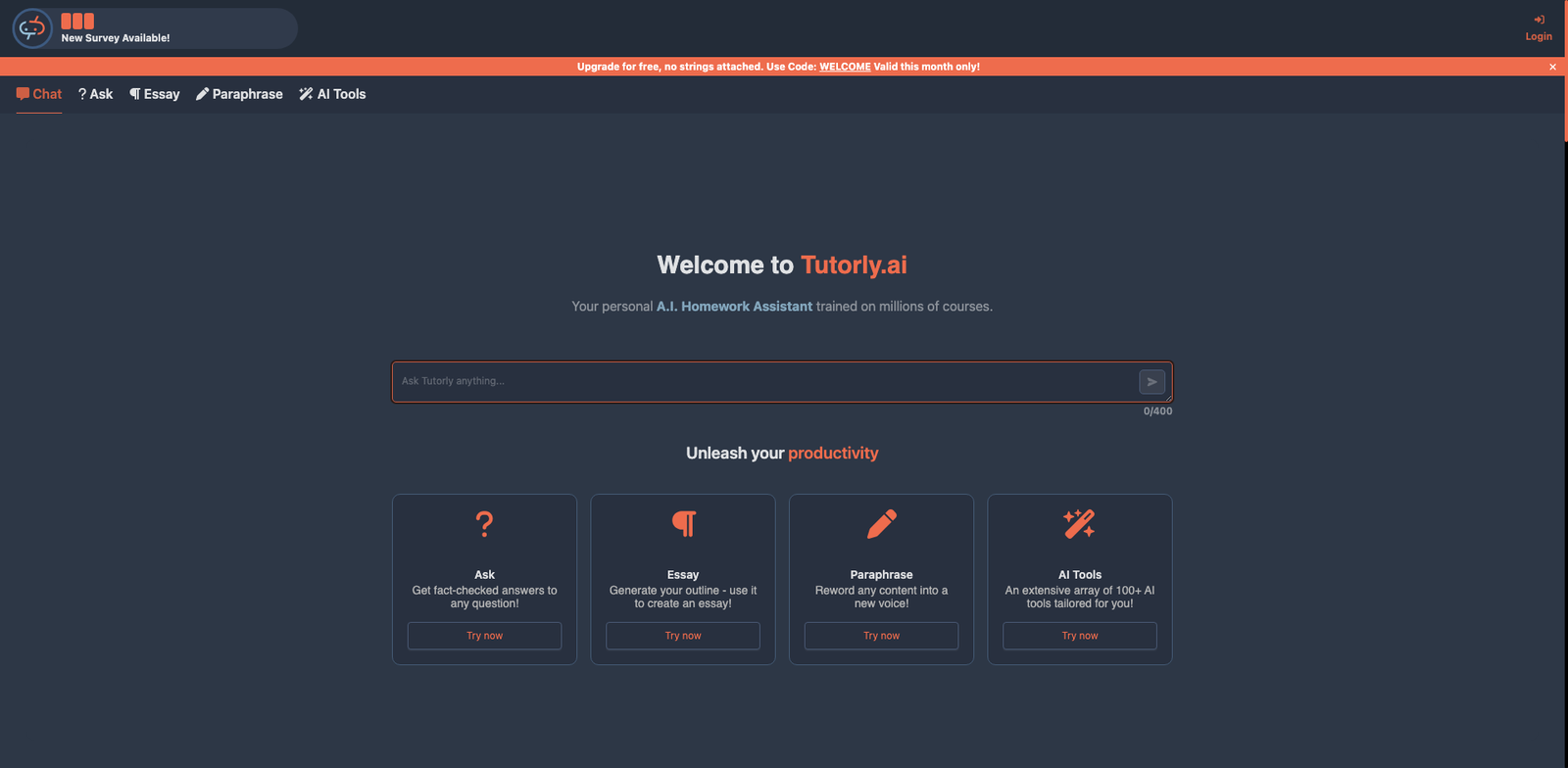 Tutorly AI homepage