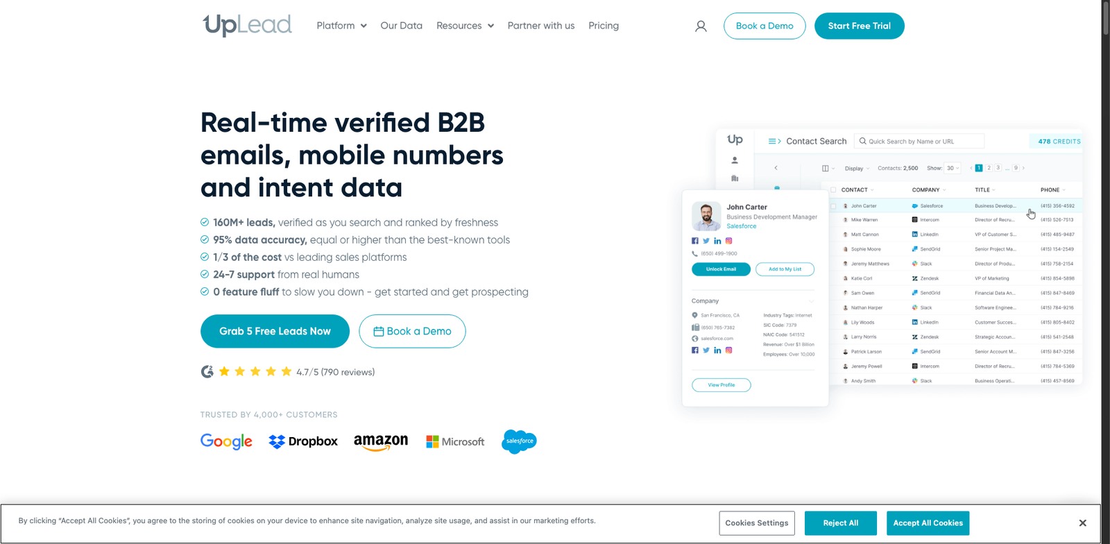 UpLead Intent homepage