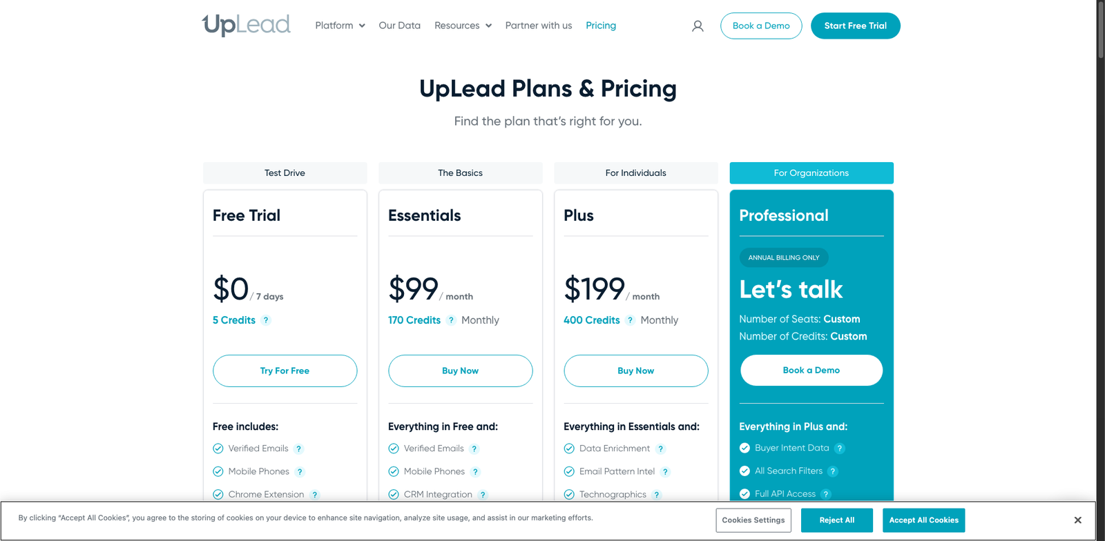 UpLead Intent pricing