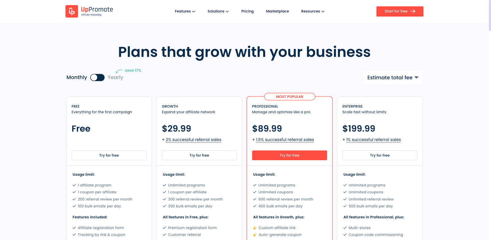 UpPromote pricing