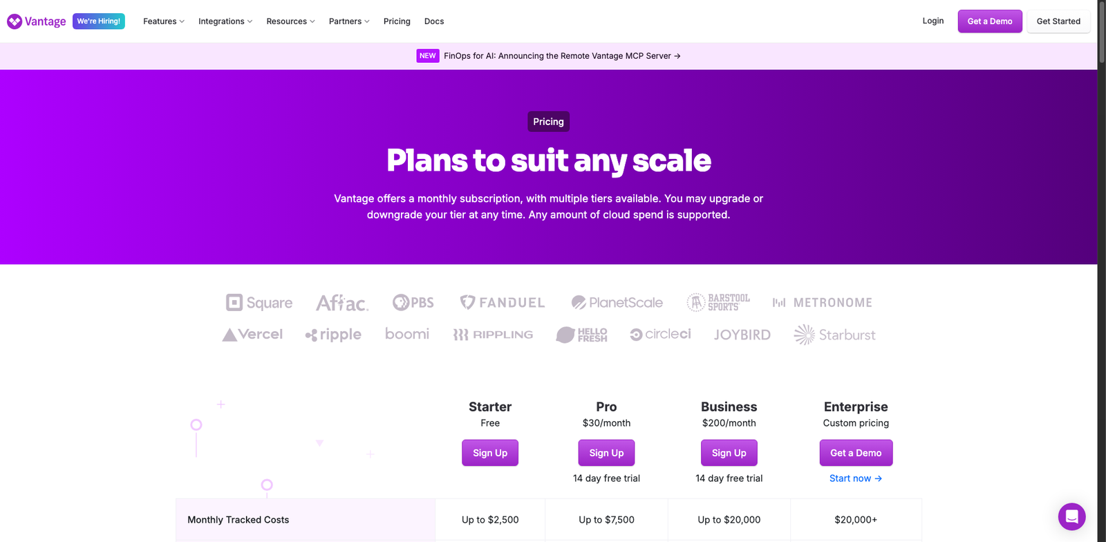 Vantage Cloud Costs pricing