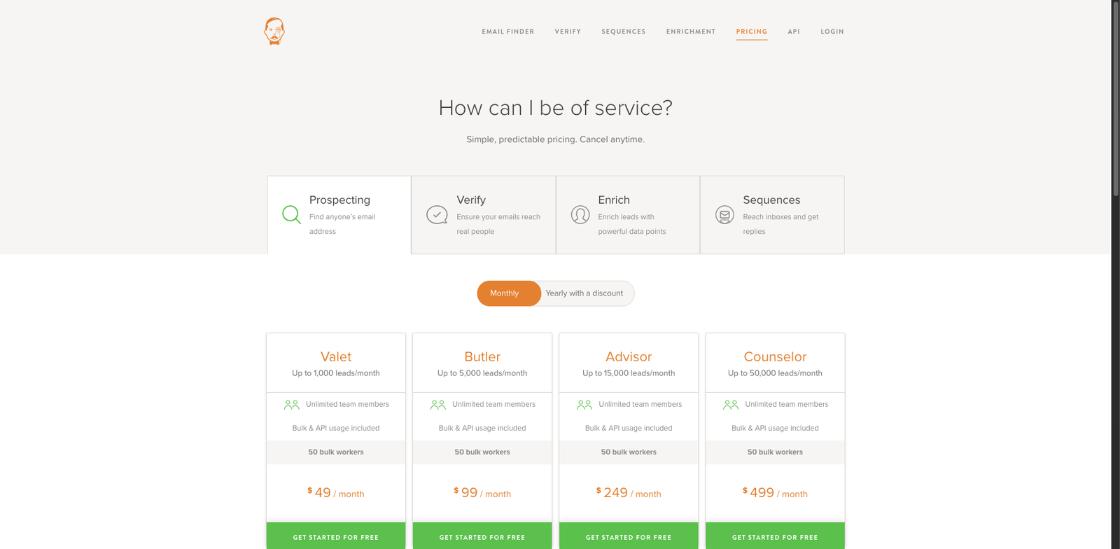 VoilaNorbert Enrich pricing