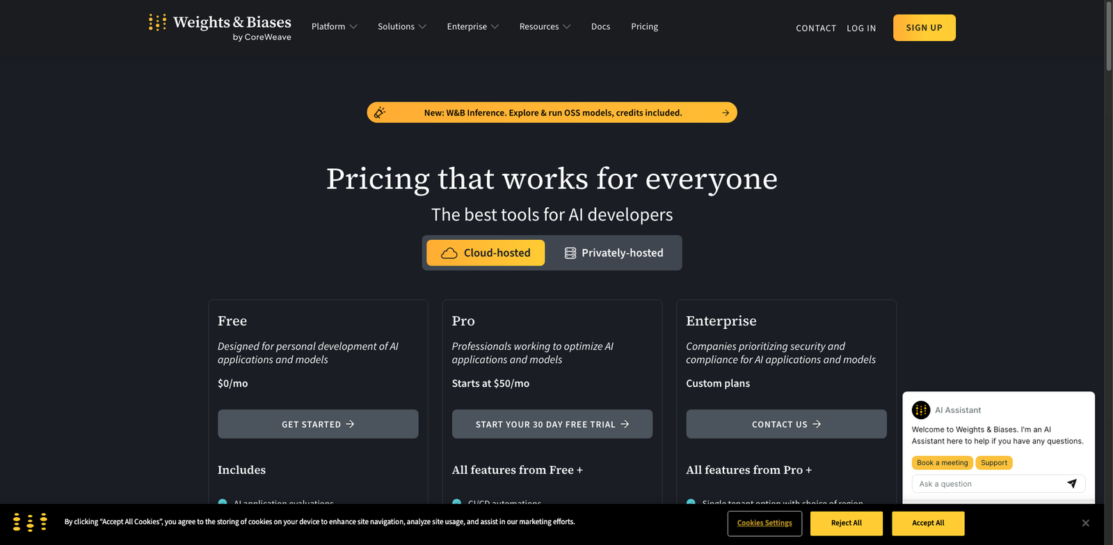 Weights & Biases Launch pricing