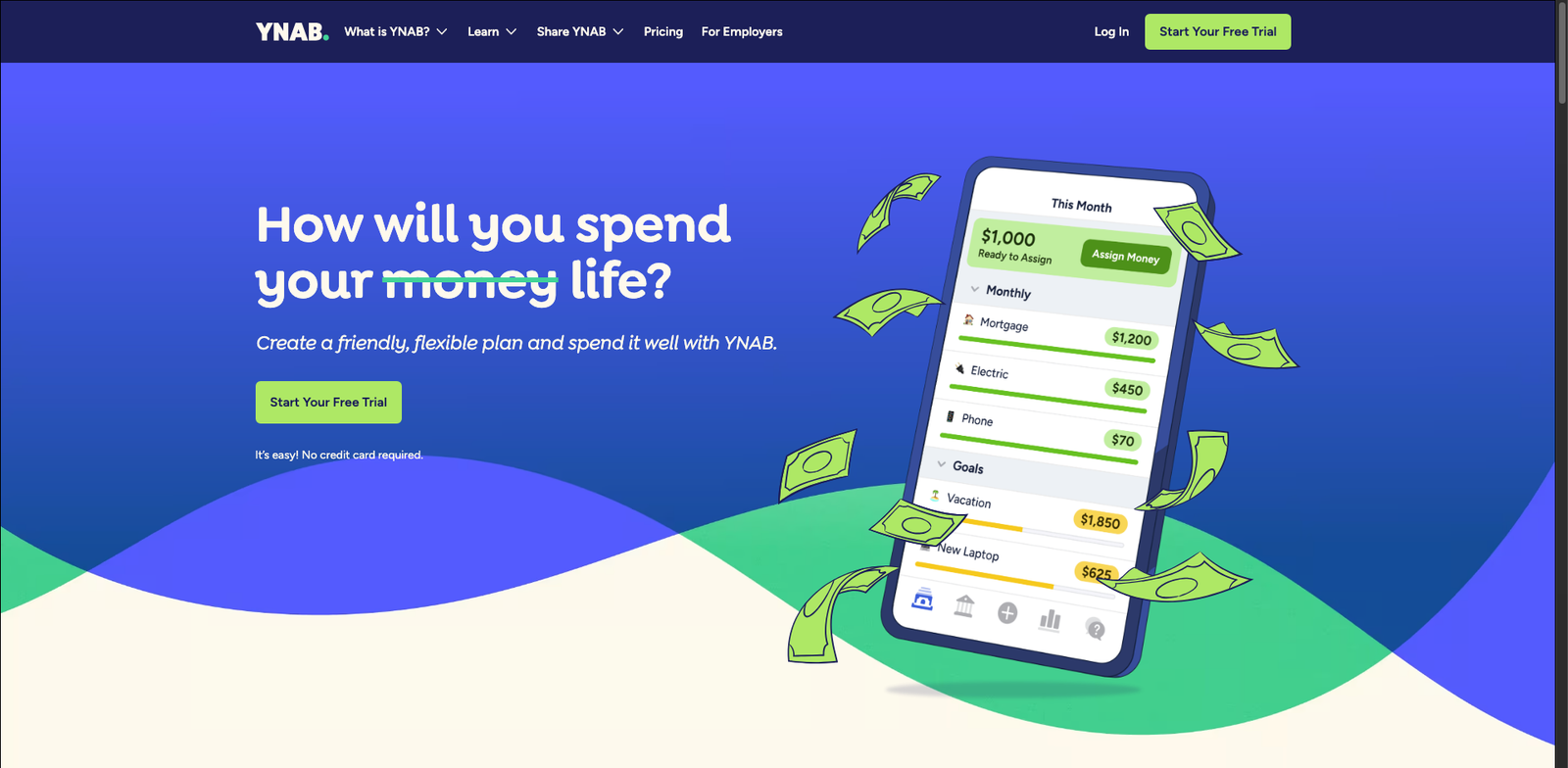 YNAB AI Goals homepage
