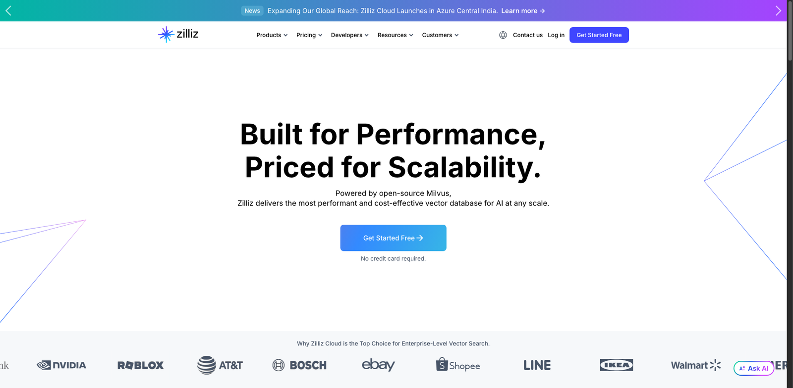 Zilliz Cloud homepage